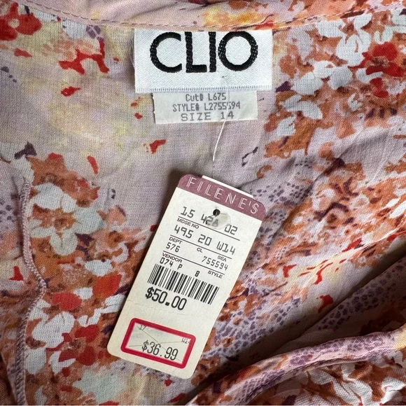 Vintage NWT 90’s Clio Floral Ruffle Button Down Bell Sleeve Blouse - Picture 7 of 8